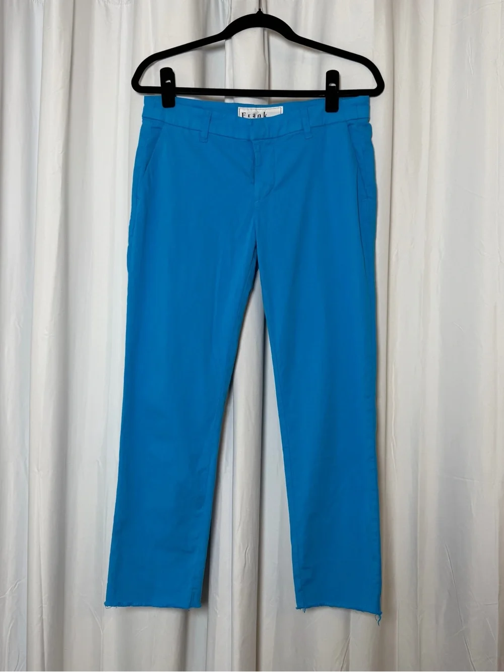 Frank & Eileen Wicklow Pants 4 Aqua Blue Raw Hem Cotton Stretch Chino Ankle
